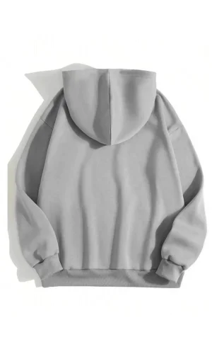 Erkek Düz Kapüşonlu Sweat - Boyalı Gri