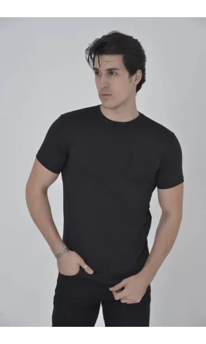 Erkek File Cepli Slim fit T-shirt - Siyah
