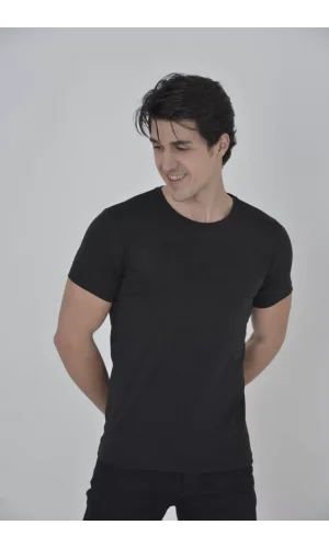 Erkek Gögüs Fileli Slim fit T-shirt - Siyah