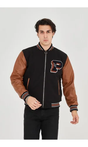 Erkek İçten Elyaf ve Astarlı Kolları Suni Deri Ceket - Kahverengi