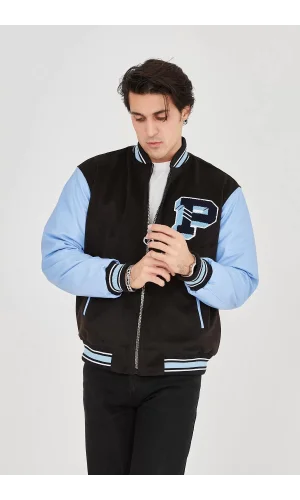 Erkek İçten Elyaf ve Astarlı Kolları Suni Deri Ceket - Mavi