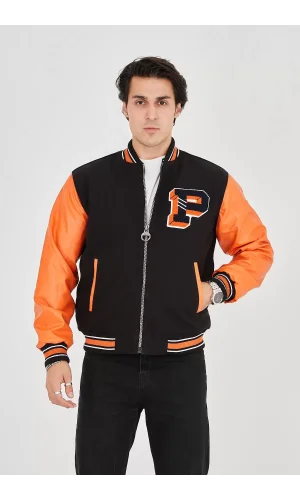 Erkek İçten Elyaf ve Astarlı Kolları Suni Deri Ceket - Turuncu
