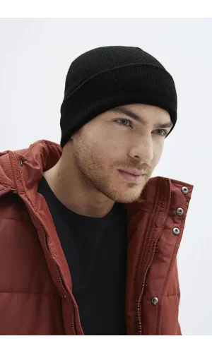 Erkek Katlamalı Basic Bere - Siyah