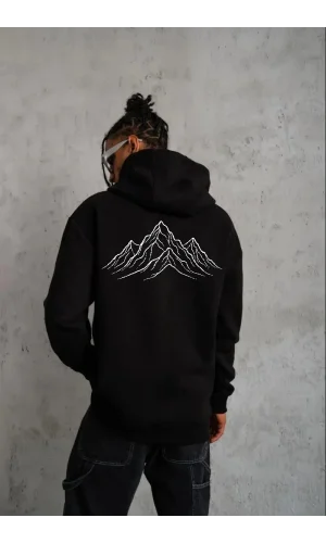 Erkek Nihilist Penguen Özel Tasarım Oversize Kapüşonlu Sweatshirt - Siyah