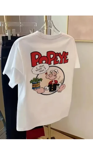 Erkek Oversize Tişörtü  Popeye the Sailor Retro Vintage Ispanak | Hediye olarak idealdir, farklı boyutları mevcuttur. - Beyaz