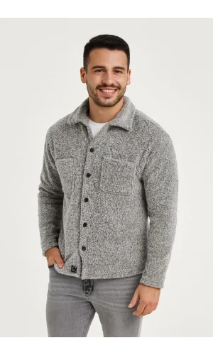 Erkek Pelüş Polar Hırka Gömlek – Yakalı, İlik Düğmeli, Göğüs Cepli, Yumuşak Dokulu Kışlık Regular Fit Rahat Günlük Model - Gri
