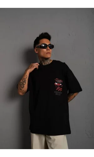 Erkek Sırt Baskılı A Kalite Oversize T-shirt - Siyah