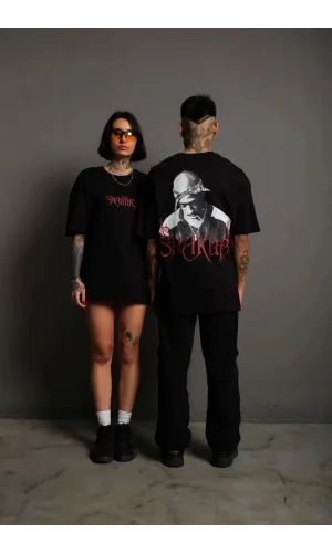 Erkek Sırt Baskılı Oversize T-shirt - Siyah