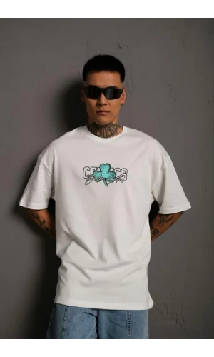 Erkek Sırt Baskılı T-shirt - Beyaz