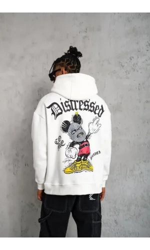 Erkek Üç İplik Baskılı Kapüşonlu Sweat - Beyaz