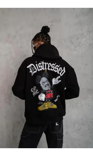 Erkek Üç İplik Baskılı Kapüşonlu Sweat - Siyah