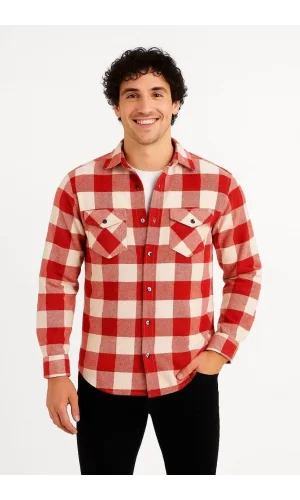 Erkek Uzun Kollu Oduncu Gömlek - Kırmızı