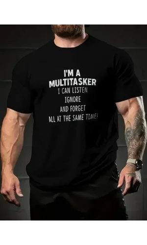 Erkekler İçin Tişörtler, Komik Multitasker Baskılı Tişört, Yaz İlkbahar Sonbahar İçin Günlük Kısa Kollu Oversize Tişört, Hediye Olarak Üstler - Siyah