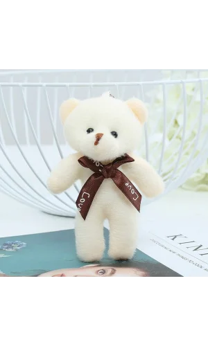 Fiyonklu Krem Renk Ayıcık Anahtarlık