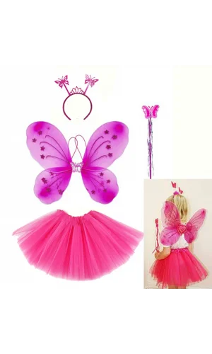 Fuşya Kelebek Kostüm Aksesuar Seti 4 Parça