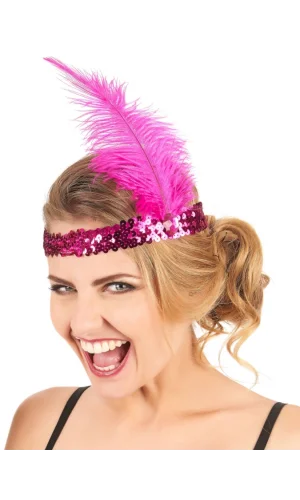 Fuşya Renk Çarliston Saç Bandı