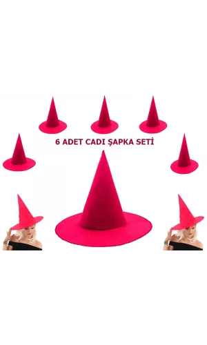 Fuşya Renk Keçe Cadı Şapkası 6 Adet