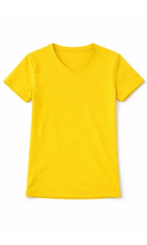 Genç Kız Çocuk V Yaka Tişört Yazlık Model Günlük Basic Body - Sarı