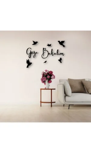 Göğe Bakalım Yazlı Ahşap Duvar Tablo