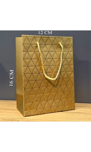 Gold Geometrik Desenli Mini Boy Karton Hediye Çantası