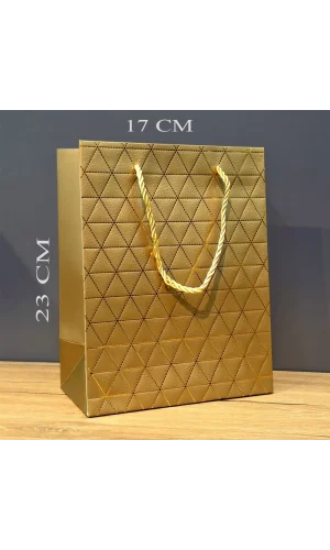 Gold Geometrik Desenli Orta Boy Karton Hediye Çantası
