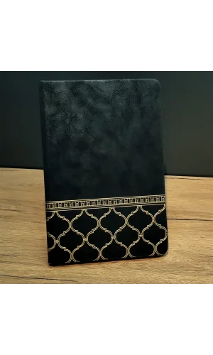 Gold İşlemeli Siyah Deri Defter
