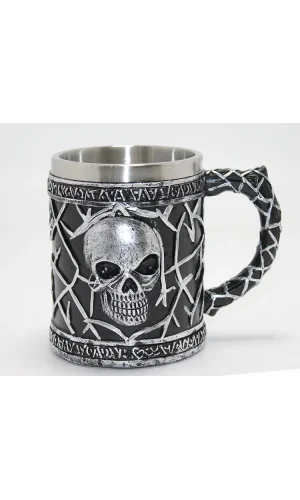 Gotik Kurukafa 3D Kabartmalı Paslanmaz Çelik Kupa Bardak