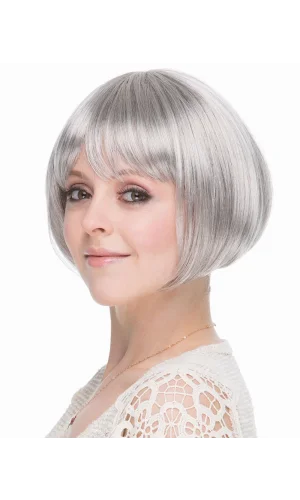 Gri Gümüş Renk Düz Kesim Astarlı Küt Parti Peruğu