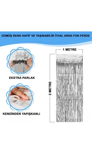 Gümüş Metalize Saçaklı Fon Perde
