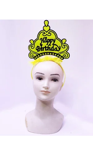 Happy Birthday Neon Sarı Taç