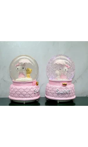 Hello Kitty İçi Dönmeli Püskürtmeli Işıklı Müzikli Kar Küresi Büyük Boy Model 1
