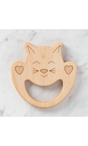 Hobi Baby Kedi Figürlü Organik Ahşap Diş Kaşıyıcı