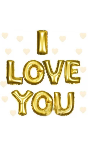 I Love You Folyo Balon Altın Renk 35 CM