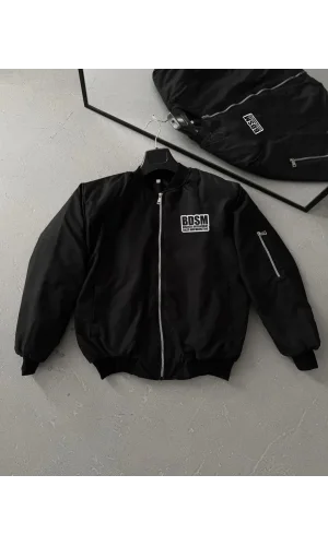 İçi Kapitone Astarlı Tam Kalıp Baskılı Bomber Ceket - Siyah