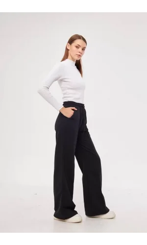 İki iplik Bol Paça Eşofman Pantalon - Siyah