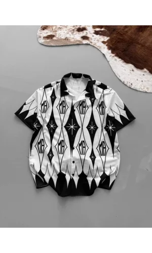 İki İplik Kumaş Baskılı Gömlek - Beyaz