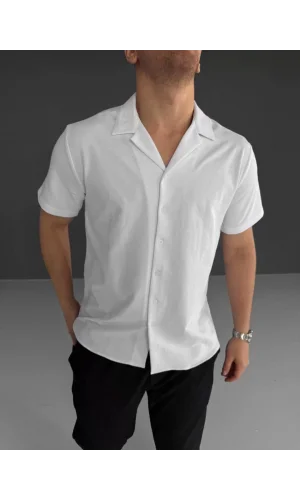 İki İplik Kumaş  Gömlek - Beyaz