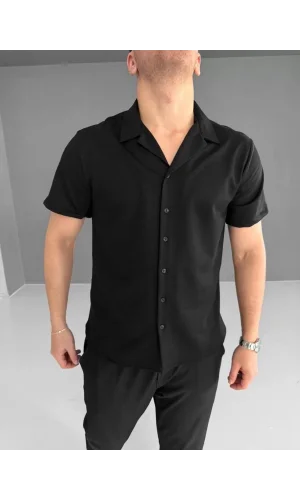 İki İplik Kumaş Gömlek - Siyah