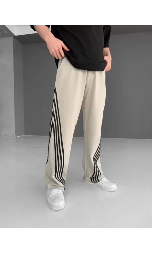 İki İplik Kumaş Şeritli Alt Esofman - Gri