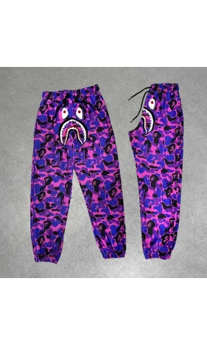 İki İplik Mevsimlik Bape Nakişli Eşofman Pantolon - Mor