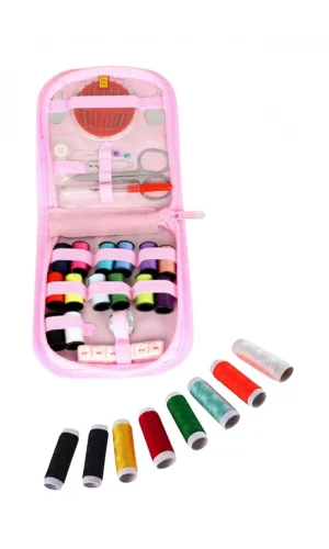 İplik Set Fermuarlı Plastik Dikiş Seti Pembe