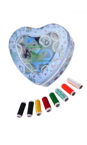İplik Set Teneke Kutu Kalpli Dikiş Seti