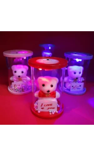 Işıklı Cam Fanus İçinde Ayıcık