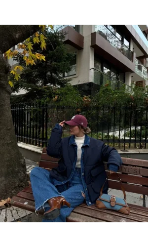 Jeans Detaylı Cıtcıtlı CEKET - Lacivert