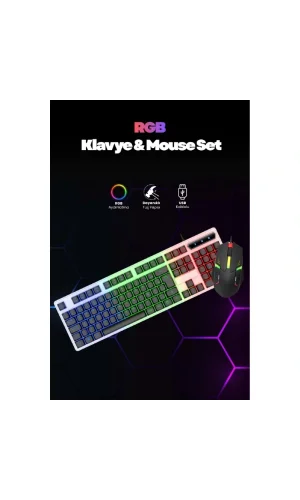 Kablolu Işıklı Gaming Standart Türkçe Q Klavye Ve Mouse Seti