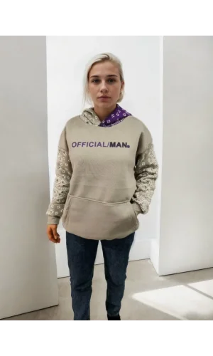 Kadın Baskılı Kapüşonlu Sweatshirt - Gri