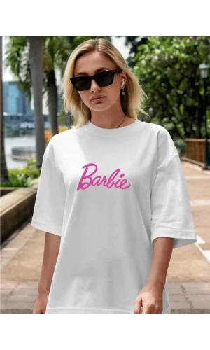 Kadın Baskılı Oversize T-shirt - Beyaz