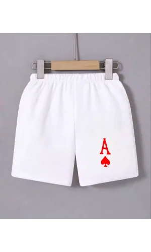 Kadın Beli Lastikli Baskılı Mini Şort - Beyaz