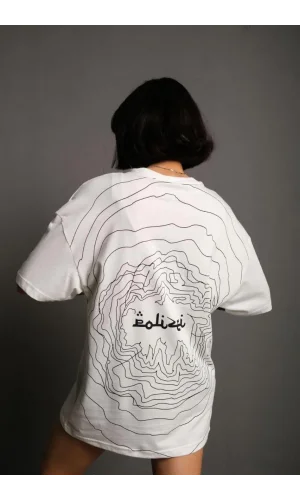 Kadın Bisiklet Yakalı Sırt Baskılı Oversize T-Shirt - Beyaz