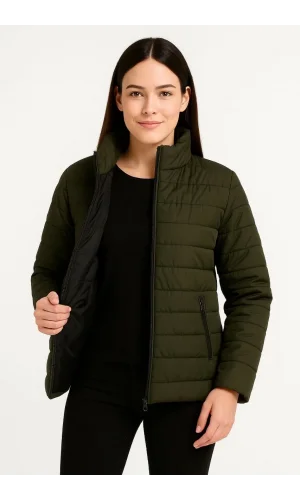 Kadın Bomber Mont Ceket – Su İtici Kumaş, Kapitone Astarlı, Fermuarlı, Kışlık - Haki